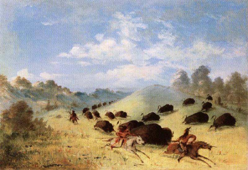 George Catlin Comanche Indians Chasing Buffalo with Lances and Bows Germany oil painting art